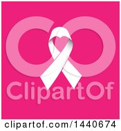 Poster, Art Print Of White Awareness Ribbon With A Heart On Pink