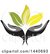 Poster, Art Print Of Black Pair Of Hands With Green Leaves