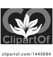 Clipart Of A White Pair Of Hands With Leaves Over Black Royalty Free Vector Illustration