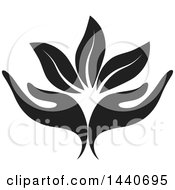 Clipart Of A Black And White Pair Of Hands With Leaves Royalty Free Vector Illustration