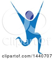 Poster, Art Print Of Blue Person Running Dancing Or Cheering