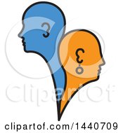 Poster, Art Print Of Blue And Orange Profiled Heads Of A Couple