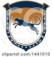 Clipart Of A Leaping Cheetah Or Panther In A Hunting Shield Royalty Free Vector Illustration by Vector Tradition SM