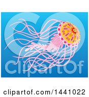 Clipart Of A Beautiful Jellyfish In Blue Water Royalty Free Vector Illustration