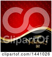 Poster, Art Print Of Gold Wave And Happy Valentines Day Greeting On Black With A Red Heart Pattern