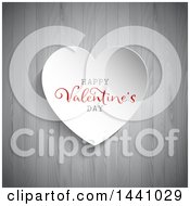 Clipart Of A White Heart With Happy Valentines Day Text Over Wood Royalty Free Vector Illustration
