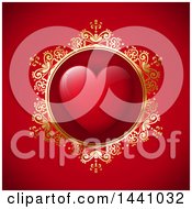 Poster, Art Print Of Love Heart In An Ornate Circular Frame On Red