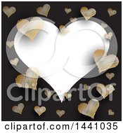 Clipart Of A White Heart Text Space Frame With Golden Scribble Hearts On Black Royalty Free Vector Illustration