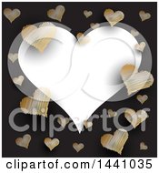 Poster, Art Print Of White Heart Text Space Frame With Golden Scribble Hearts On Black