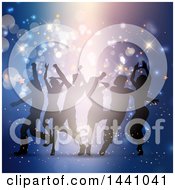 Poster, Art Print Of Group Of Silhouetted People Dancing Over Blue