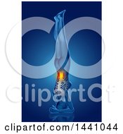 Clipart Of A 3d Anatomical Woman In A Head Stand Yoga Pose With Visible Skeleton And Glowing Spine On Blue Royalty Free Illustration