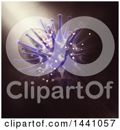 Clipart Of A 3d Purple Virus Cell With A Spotlight On A Dark Background Royalty Free Illustration