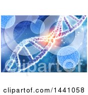 Clipart Of A 3d Scientific Medical Background Of Dna Strands And Virus Cells Royalty Free Illustration
