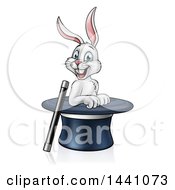 Clipart Of A Happy White Rabbit In A Top Hat With A Magic Wand Royalty Free Vector Illustration