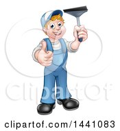 Poster, Art Print Of Cartoon Full Length Happy White Male Window Cleaner Giving A Thumb Up And Holding A Squeegee