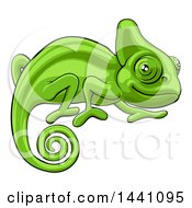 Poster, Art Print Of Cartoon Happy Green Chameleon Lizard