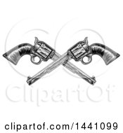 Poster, Art Print Of Black And White Woodcut Etched Or Engraved Crossed Vintage Pistols