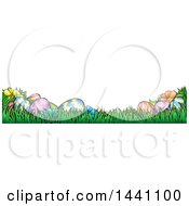 Poster, Art Print Of Banner Of Easter Eggs And Flowers In Grass