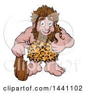 Poster, Art Print Of Cartoon Happy Caveman Holding A Club And Giving A Thumb Up
