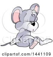 Clipart Of A Cartoon Mouse Sitting And Holding His Forehead Royalty Free Vector Illustration