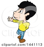 Clipart Of A Cartoon Boy Walking And Presenting Royalty Free Vector Illustration