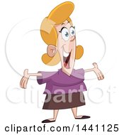 Poster, Art Print Of Cartoon Welcoming Blond White Woman With Open Arms