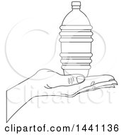 Poster, Art Print Of Black And White Lineart Hand Holding Bottled Water