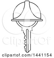 Clipart Of A Black And White Hardhat Helmet On A Key Royalty Free Vector Illustration