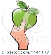 Clipart Of A Hand Holding A Green Apple Royalty Free Vector Illustration by Lal Perera