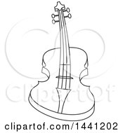 Clipart Of A Black And White Curved Guitar Royalty Free Vector Illustration