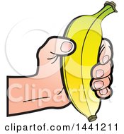 Clipart Of A Hand Holding A Banana Royalty Free Vector Illustration by Lal Perera