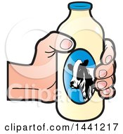 Clipart Of A Hand Holding A Milk Bottle Royalty Free Vector Illustration