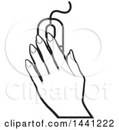 Clipart Of A Black And White Hand Using A Computer Mouse Royalty Free Vector Illustration