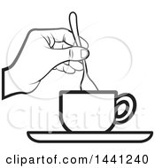Poster, Art Print Of Black And White Lineart Hand Stirring A Spoon In A Tea Cup