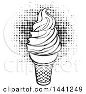 Clipart Of A Black And White Waffle Ice Cream Cone Over Halftone Royalty Free Vector Illustration
