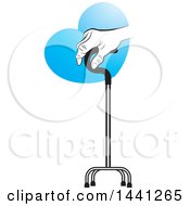 Poster, Art Print Of Senior Hand Holding Onto A Walking Stick With A Blue Heart