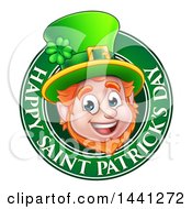 Poster, Art Print Of Cartoon Friendly Leprechaun Face In A Happy Saint Patricks Day Greeting Circle