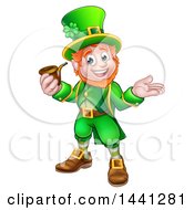 Poster, Art Print Of Cartoon Friendly St Patricks Day Leprechaun Presenting And Holding A Pipe