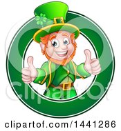 Poster, Art Print Of Cartoon Friendly St Patricks Day Leprechaun Giving Two Thumbs Up In A Green Circle