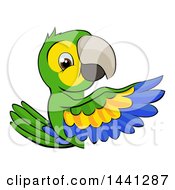 Poster, Art Print Of Cartoon Green Macaw Parrot Pointing Around A Sign