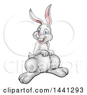 Clipart Of A Cartoon Happy White Easter Bunny Rabbit Royalty Free Vector Illustration