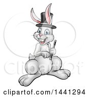 Clipart Of A Happy White Rabbit Magcician Wearing A Hat And Holding A Wand Royalty Free Vector Illustration by AtStockIllustration
