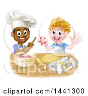 Poster, Art Print Of Happy White And Black Boys Making Frosting And Cookies