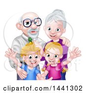 Poster, Art Print Of Happy Caucasian Senior Man And Woman With Their Grandchildren