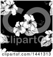 Poster, Art Print Of Seamless Black And White Tropical Hibiscus Flower Background Pattern