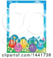 Poster, Art Print Of Border Of A Group Of Happy Easter Eggs In Grass