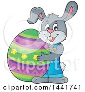 Poster, Art Print Of Happy Gray Easter Bunny Rabbit Holding A Giant Egg