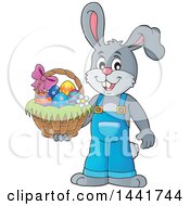 Poster, Art Print Of Happy Gray Easter Bunny Rabbit Holding A Basket