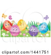 Poster, Art Print Of Group Of Happy Easter Eggs In Grass