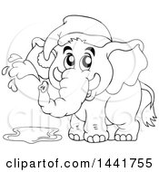 Poster, Art Print Of Black And White Lineart Elephant Wearing A Nightcap And Squirting Water